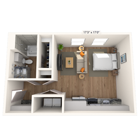 Floor plan for studio, 1 bath, 507 sqft